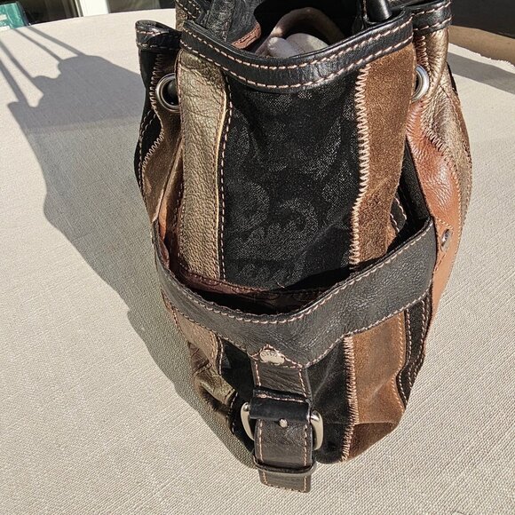 Fossil Vintage Bucket Bag, Satchel, Suede, Leather Patchwork Y2K Black and Brown - Picture 5 of 12